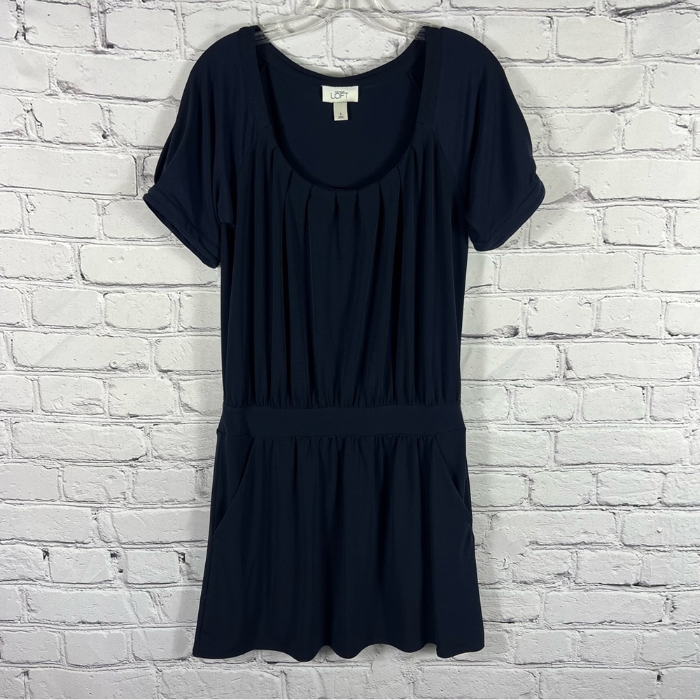 LOFT Navy Drop Waist Pleated Skirt Romper Dress Size S (E14)